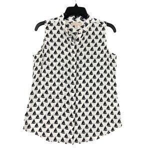 Banana Republic Top Women XS Sleeveless Sailboat Print Preppy Blouse Office Chic